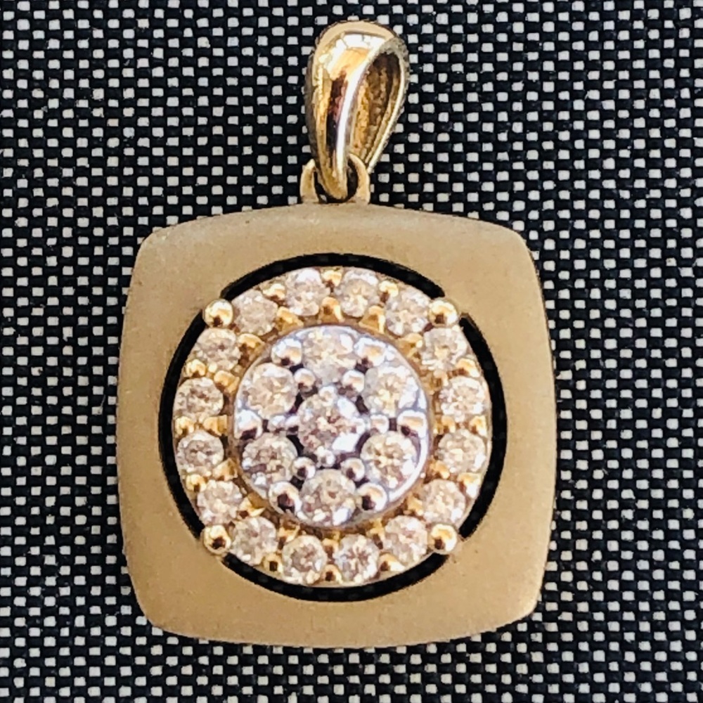 10K Real Yellow Gold Diamond Square Pendant 1/2 ct tw Round-cut Kay Jewelry